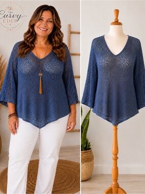 Blue Boho Beachy open weave crochet tunic 2X Faded Glory